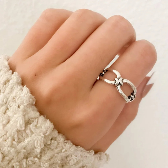 925 Sterling Silver Minimalist Ring Buckle Ring Layer Ring Knot Ring - Picture 1 of 12